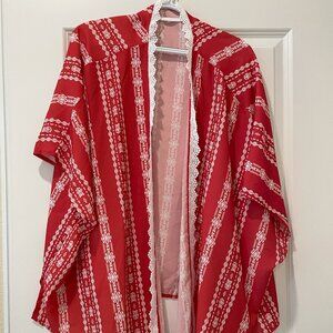 Tribal Print Kimono - Teracotta Red & White